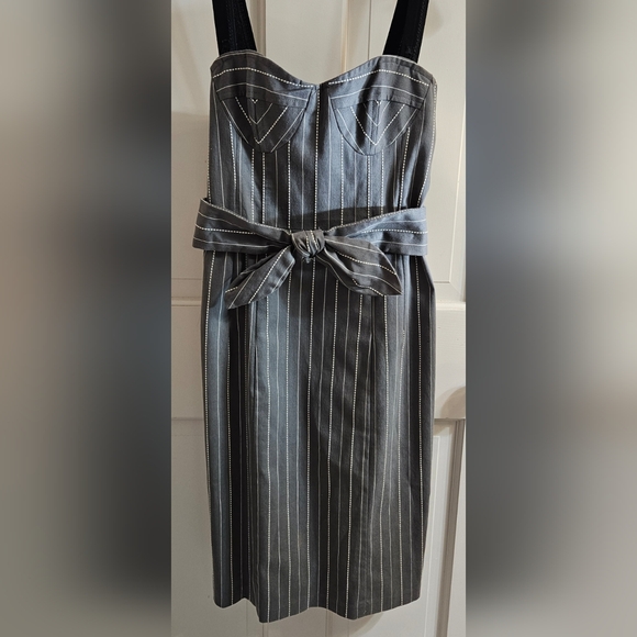 Nanette Lepore Gray Cotton Blend Pinstripe Dress Size 0 - Picture 1 of 7